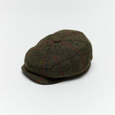 Carriston Harris Tweed 8-Panel Newsboy Cap – Olive Green Mix, 100% Pure New Wool