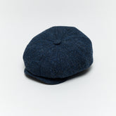 Carriston Harris Tweed Newsboy Cap – Navy Herringbone, 100% Pure New Wool