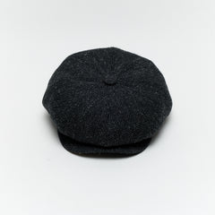 Carriston Harris Tweed Newsboy Cap Black, 100% Pure New Wool