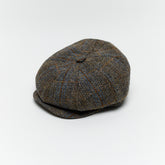 Carriston Harris Tweed 8-Panel Newsboy Cap – Green Check, 100% Pure New Wool