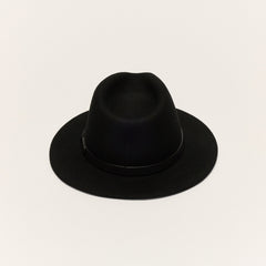 Black Wool Felt Fedora Hat with Leather Band