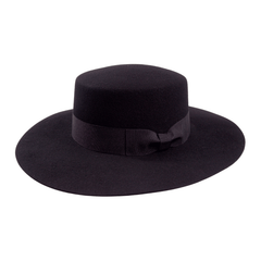 Black Spanish style bolero hat front view with ribbon band