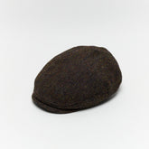 Carriston Harris Tweed Flat Cap – Dark Olive Mix, 100% Pure New Wool