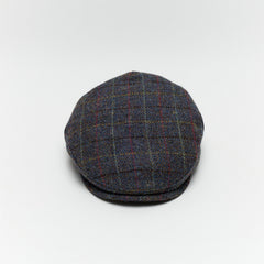 Carriston Harris Tweed Flat Cap – Navy Mix, 100% Pure New Wool