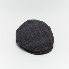 Carriston Harris Tweed Flat Cap – Navy Mix, 100% Pure New Wool
