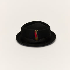 Diamond Crown Black Wool Pork Pie Hat
