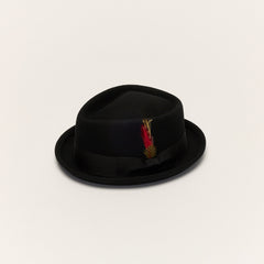 Diamond Crown Black Wool Pork Pie Hat