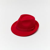 Red & Wine Wool Felt Trilby Hat with Teardrop Crown