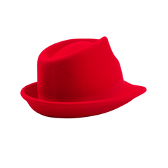 Red Wool Felt Trilby Hat with Teardrop Crown