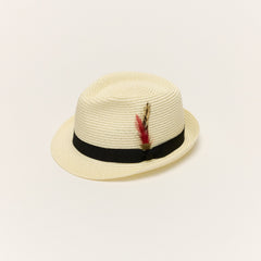 Summer Straw Trilby Hat with Feather