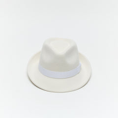 White Wool Felt Trilby Hat with Teardrop Crown