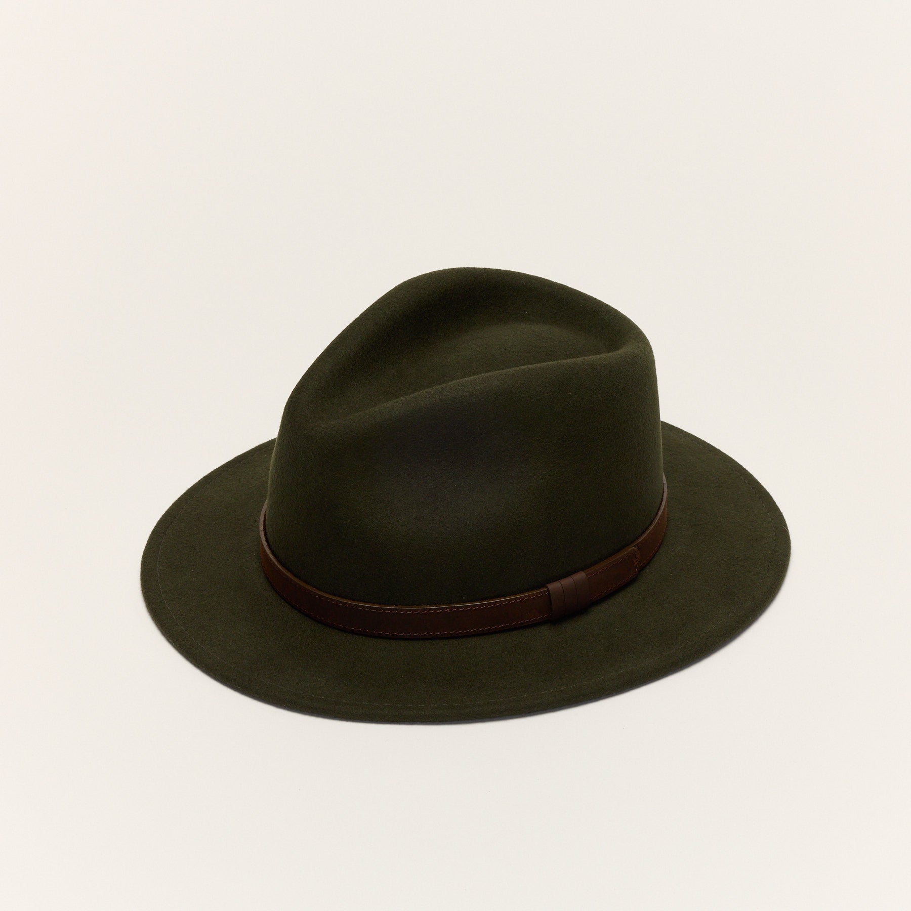 Dark green wool felt fedora hat front view