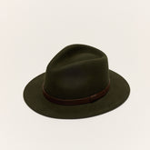 Dark green wool felt fedora hat front view