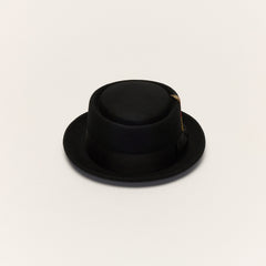 Wool Pork Pie Hat Flat Crown Feather