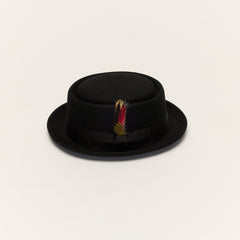 Wool Pork Pie Hat Flat Crown Feather