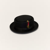 Wool Pork Pie Hat Flat Crown Feather