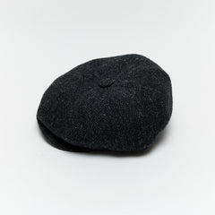 Carriston Harris Tweed Newsboy Cap Black, 100% Pure New Wool