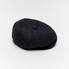 Carriston Harris Tweed Newsboy Cap Black, 100% Pure New Wool