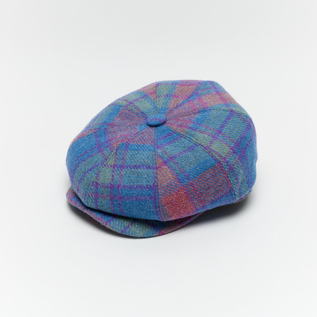 Carriston Harris Tweed 8-Panel Newsboy Cap – Blue Multi Check, 100% Pure New Wool