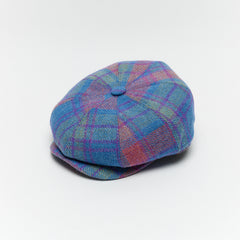 Carriston Harris Tweed 8-Panel Newsboy Cap – Blue Multi Check, 100% Pure New Wool