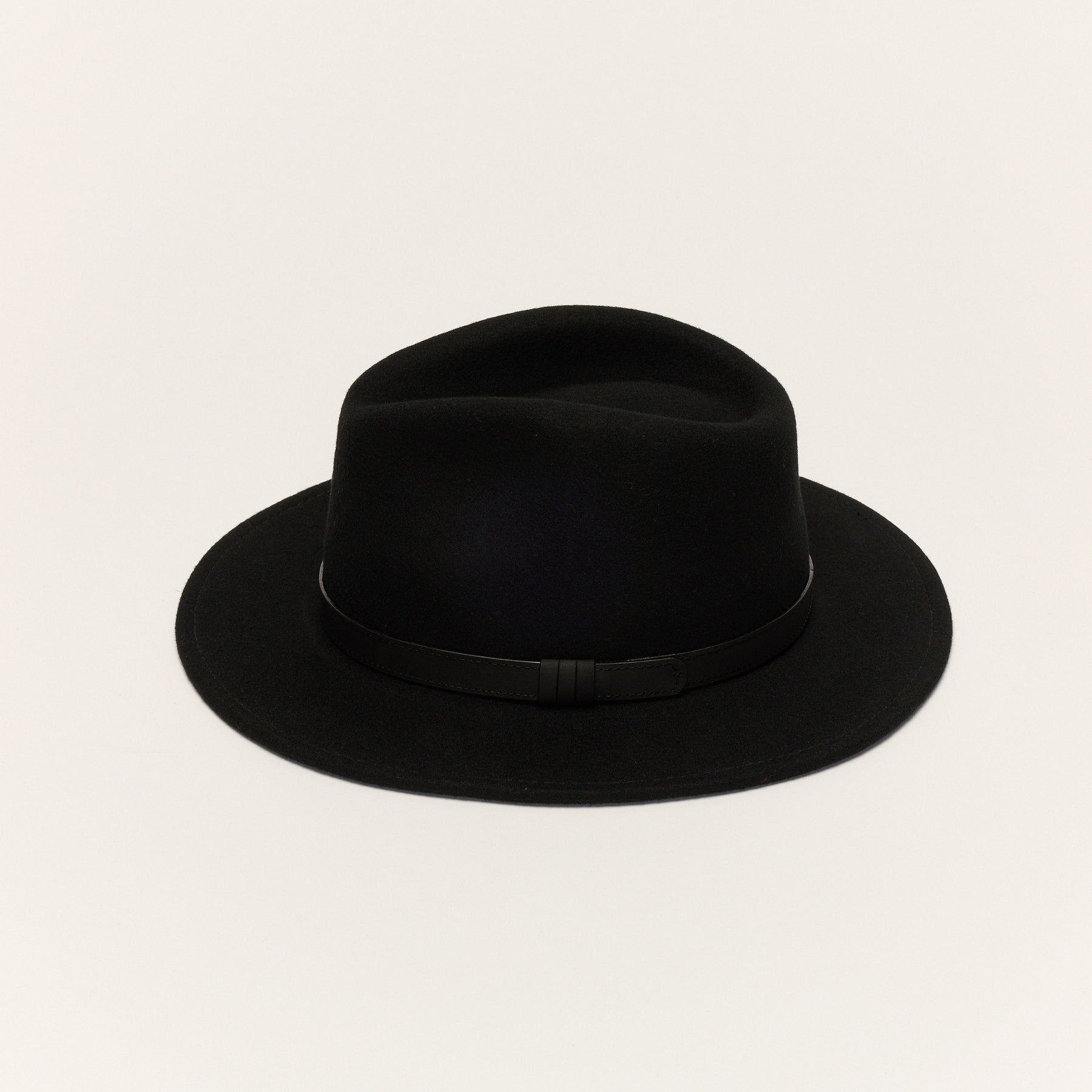 Black Wool Felt Fedora Hat with Leather Band