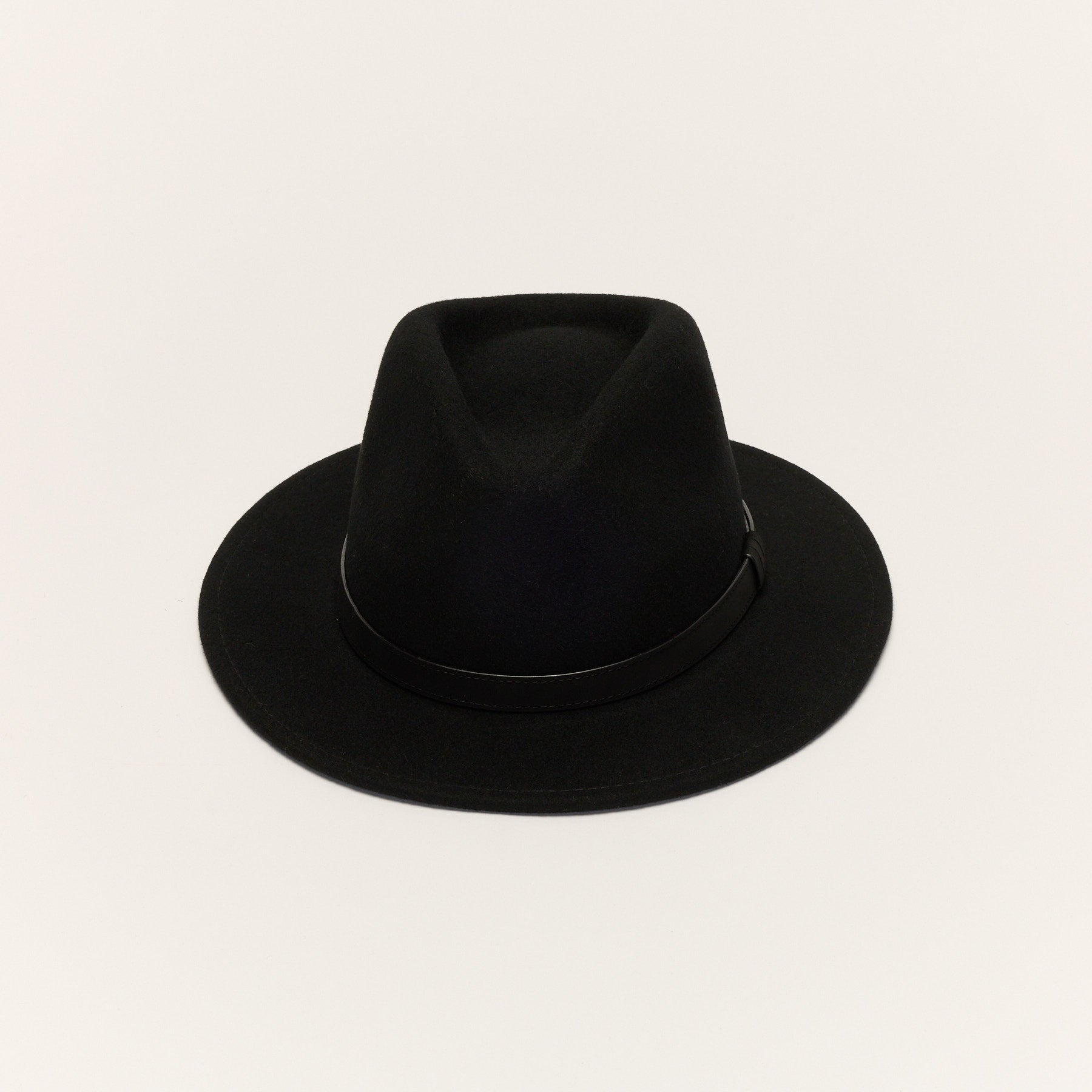 Black Wool Felt Fedora Hat with Leather Band