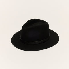 Black Wool Felt Fedora Hat with Leather Band