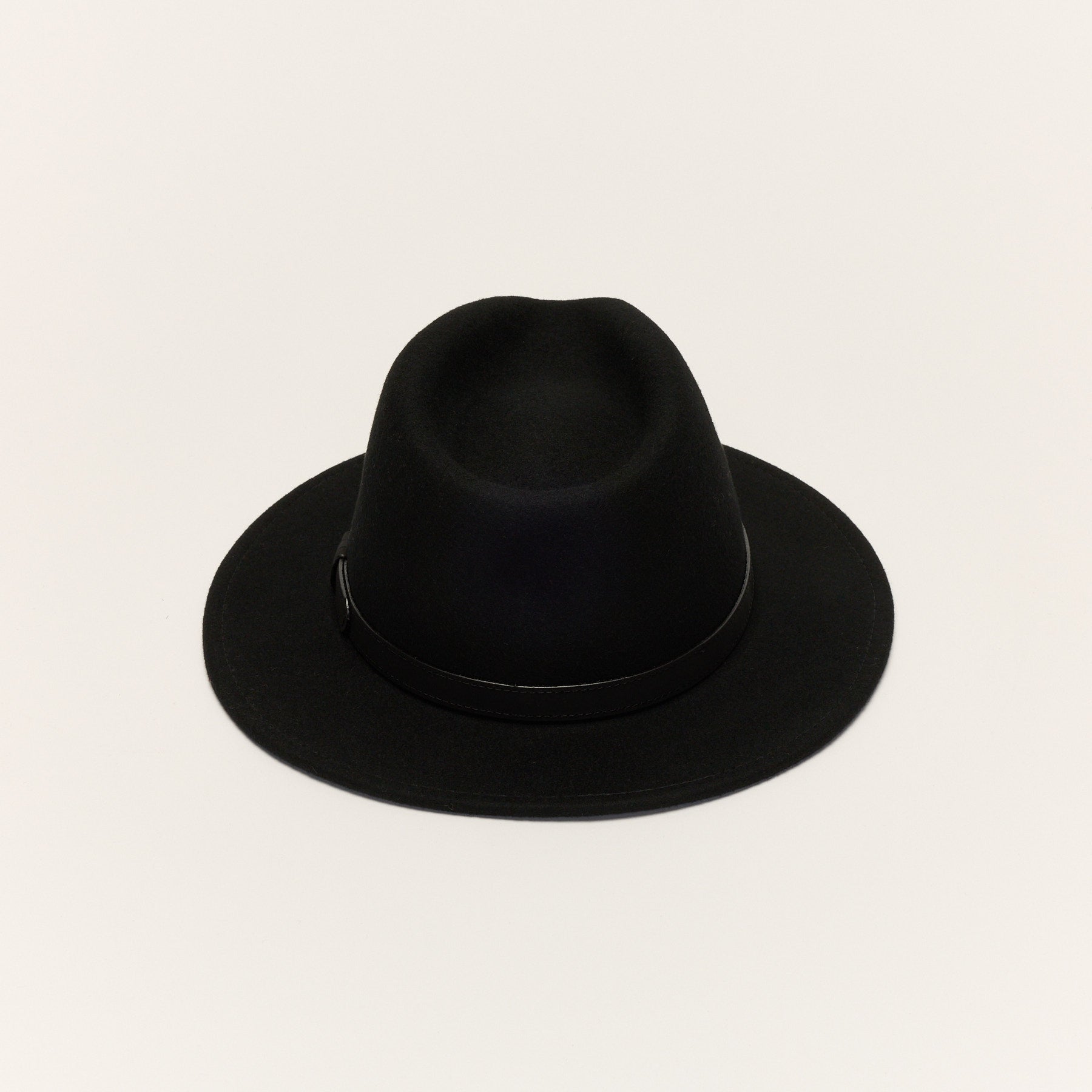 Black Wool Felt Fedora Hat with Leather Band