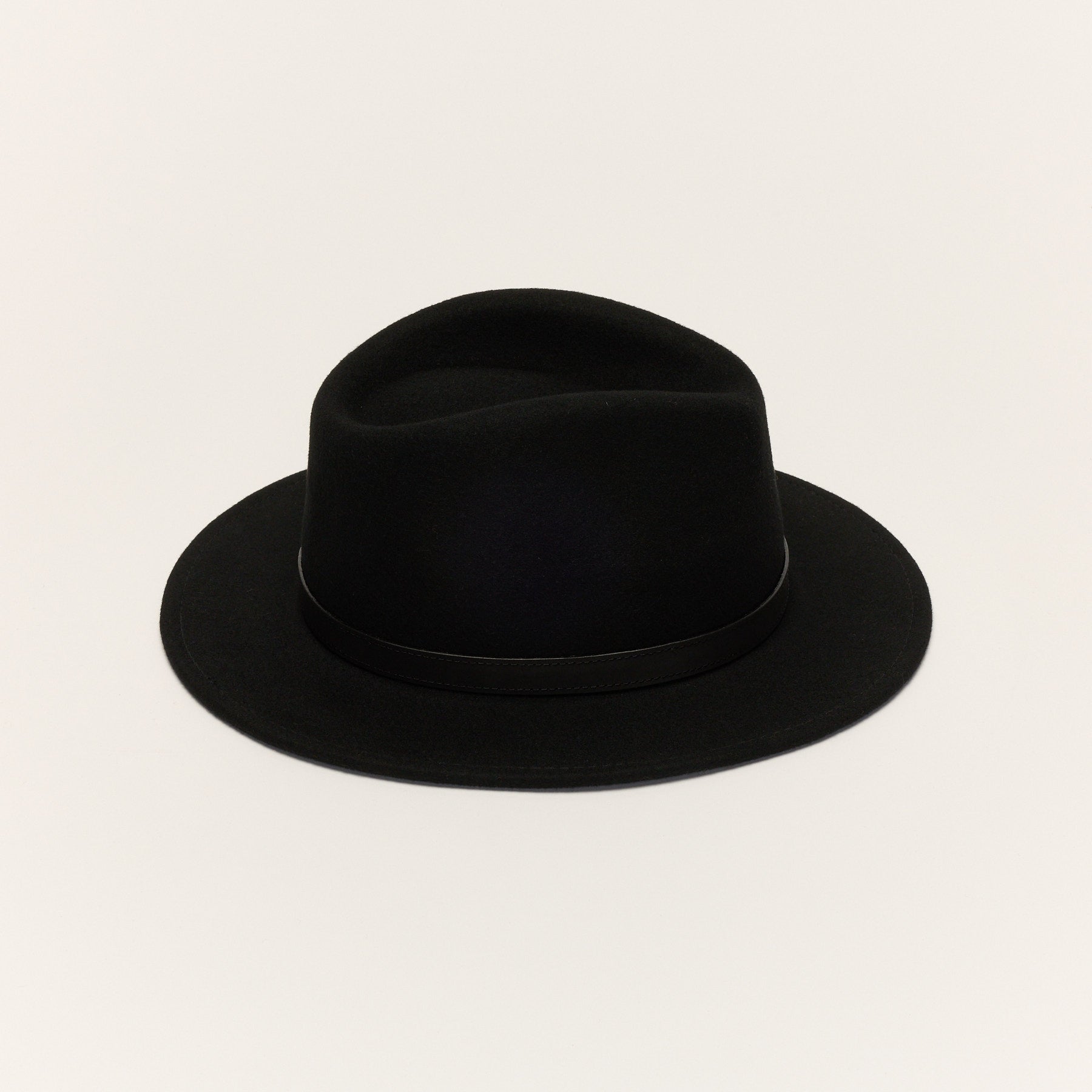 Black Wool Felt Fedora Hat with Leather Band