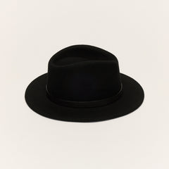Black Wool Felt Fedora Hat with Leather Band