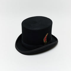 Carriston Black Victorian Top Hat – 100% Wool Felt, 15 cm Crown, Satin Lining
