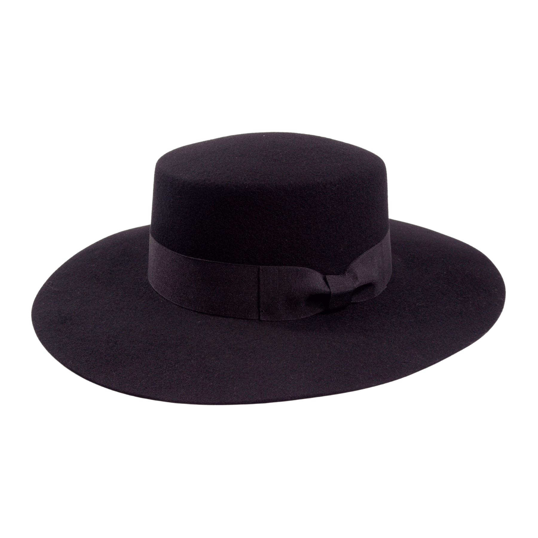 Black Spanish style bolero hat front view with ribbon band