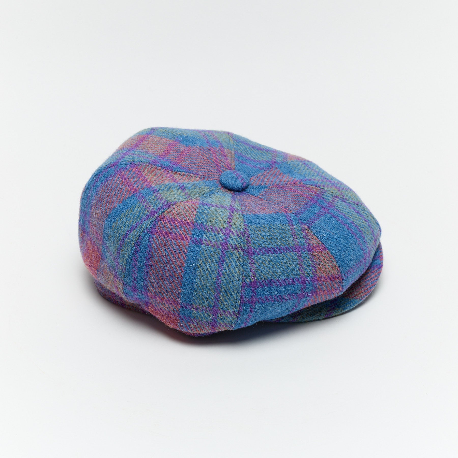 Carriston Harris Tweed 8-Panel Newsboy Cap – Blue Multi Check, 100% Pure New Wool