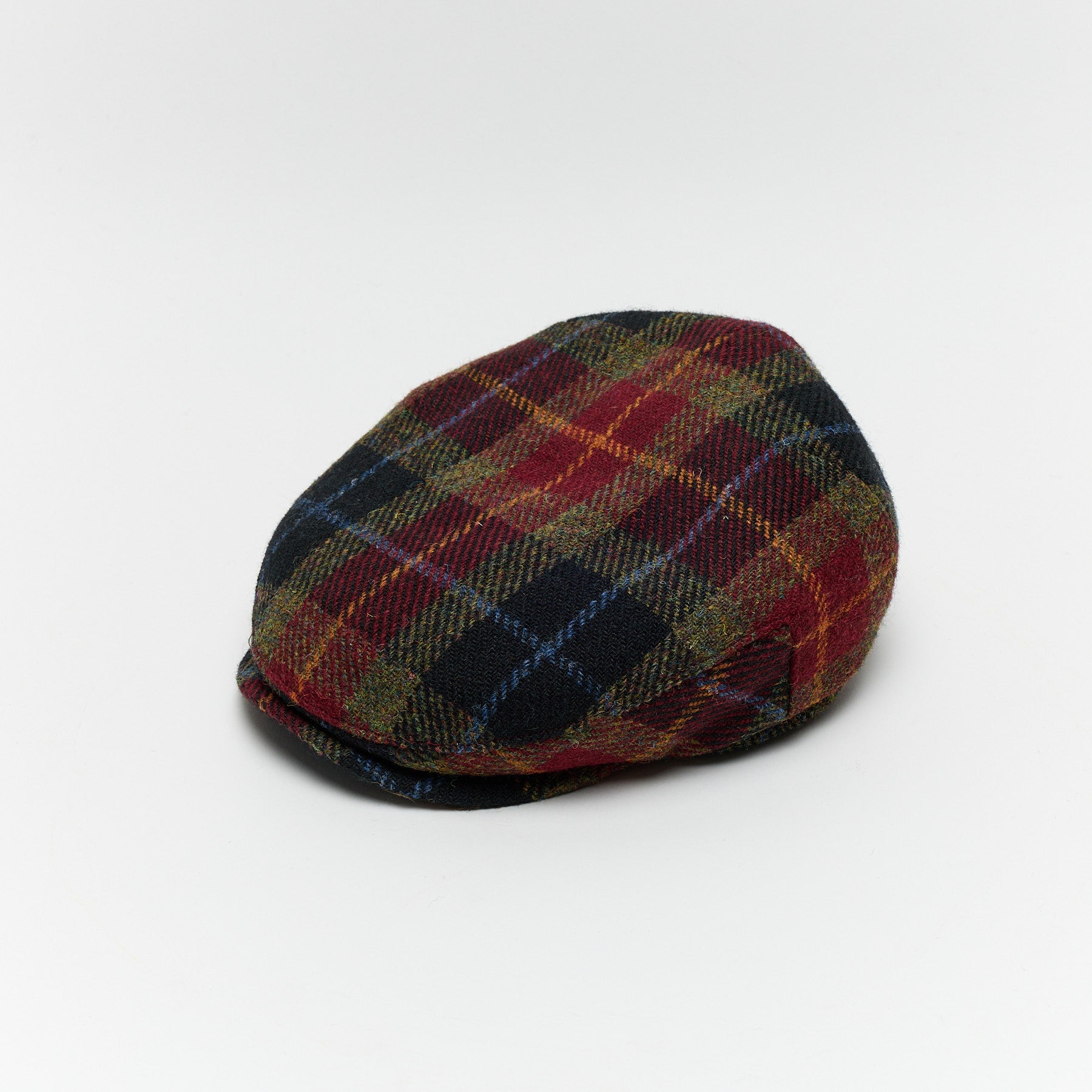 Carriston Harris Tweed Flat Cap – Burgundy Check, 100% Pure New Wool