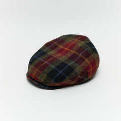 Carriston Harris Tweed Flat Cap – Burgundy Check, 100% Pure New Wool