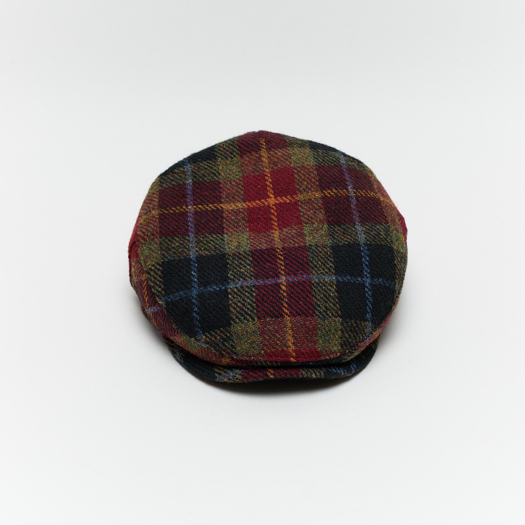 Carriston Harris Tweed Flat Cap – Burgundy Check, 100% Pure New Wool