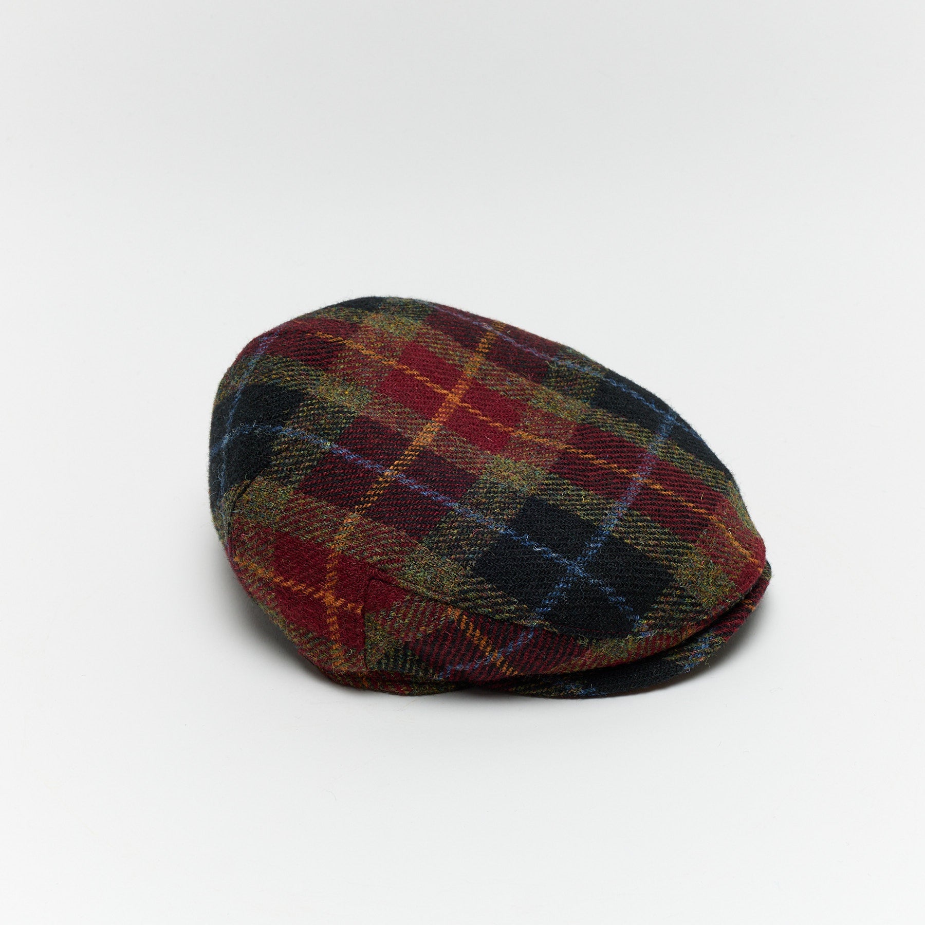 Carriston Harris Tweed Flat Cap – Burgundy Check, 100% Pure New Wool
