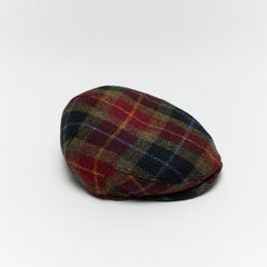 Carriston Harris Tweed Flat Cap – Burgundy Check, 100% Pure New Wool