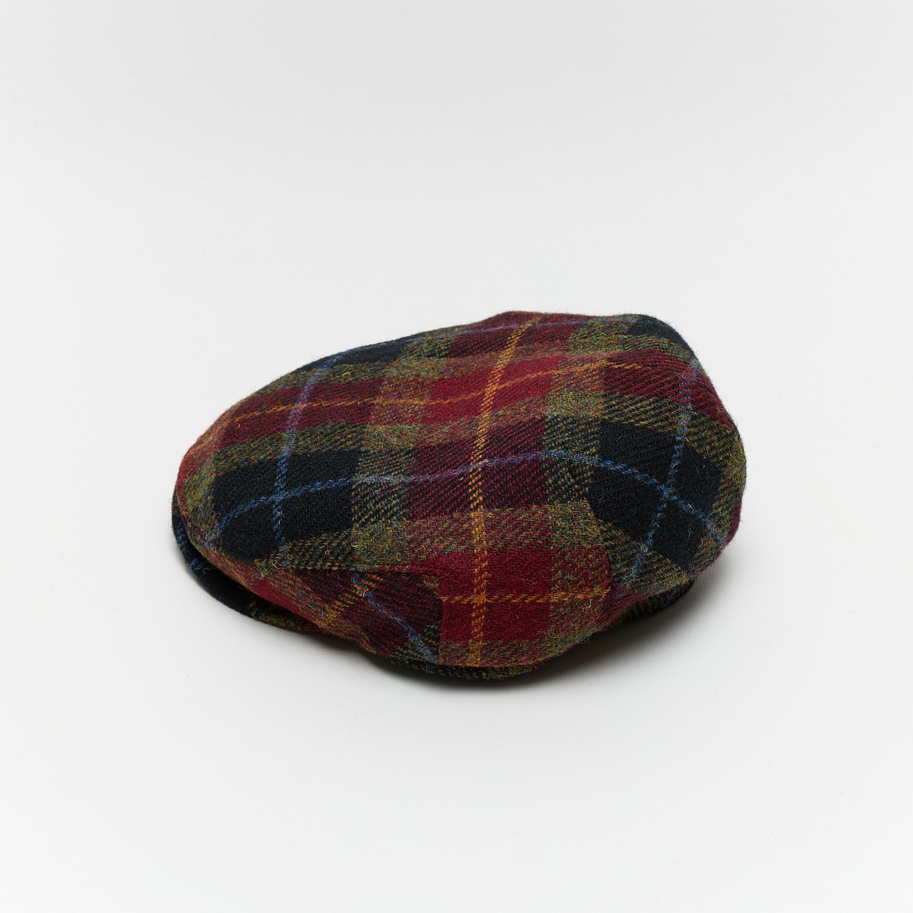 Carriston Harris Tweed Flat Cap – Burgundy Check, 100% Pure New Wool