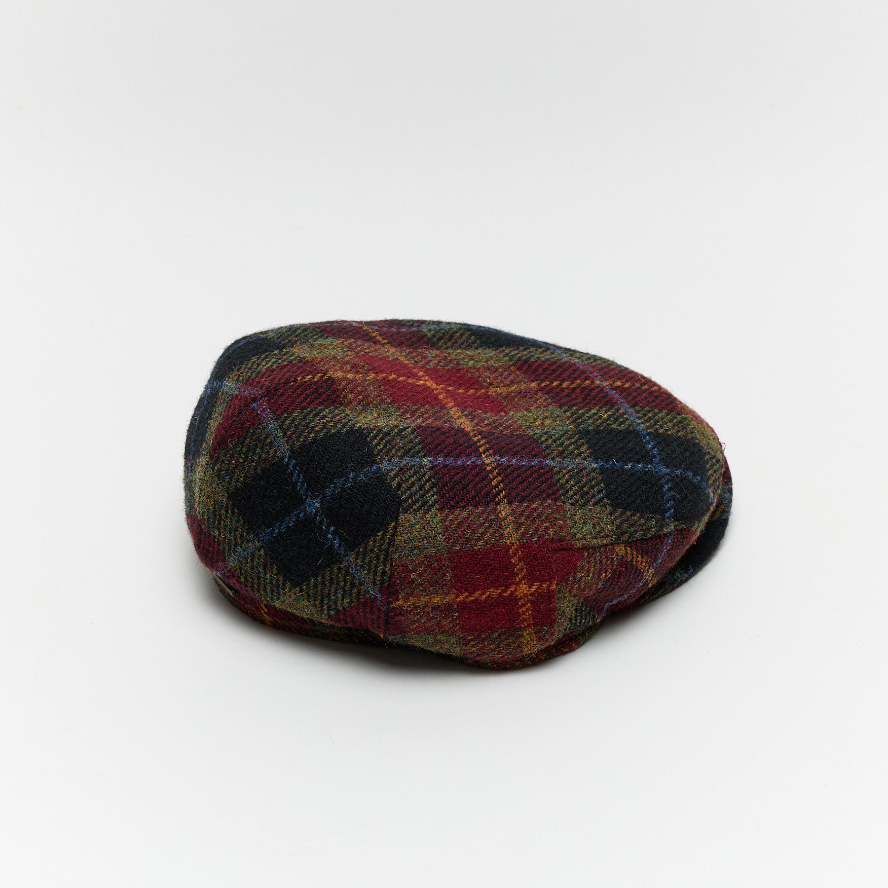 Carriston Harris Tweed Flat Cap – Burgundy Check, 100% Pure New Wool
