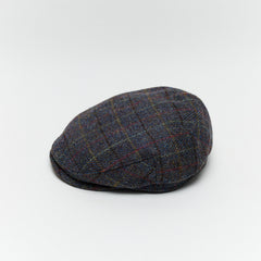 Carriston Harris Tweed Flat Cap – Navy Mix, 100% Pure New Wool