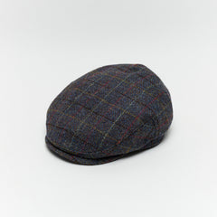 Carriston Harris Tweed Flat Cap – Navy Mix, 100% Pure New Wool