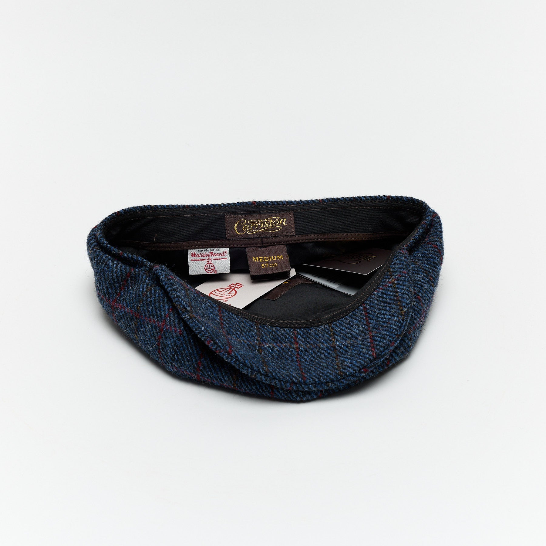 Carriston Harris Tweed Newsboy Cap – Navy Check, 100% Pure New Wool