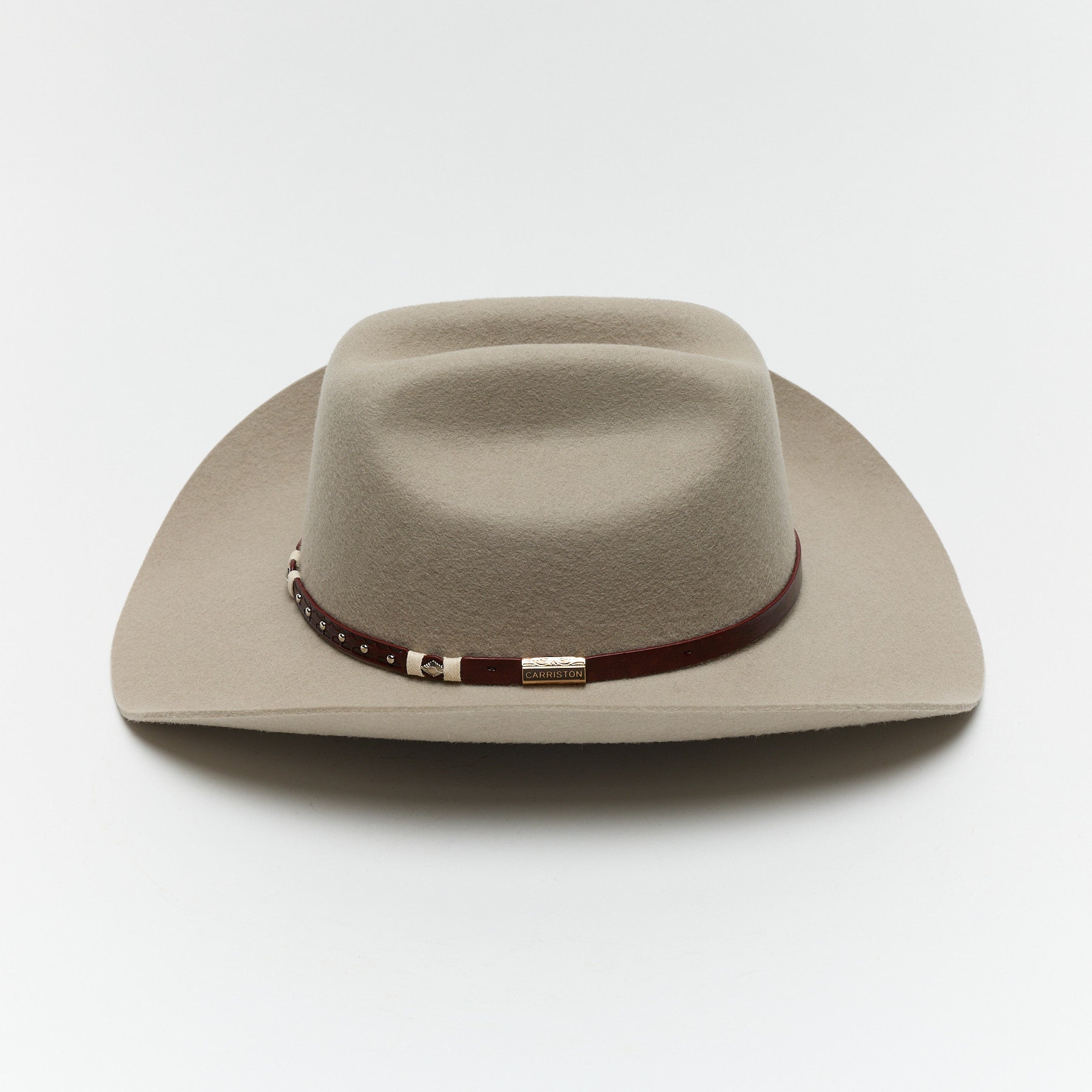 Carriston Wool Western Cattleman Cowboy Hat with Cognac Studded Leather Hatband
