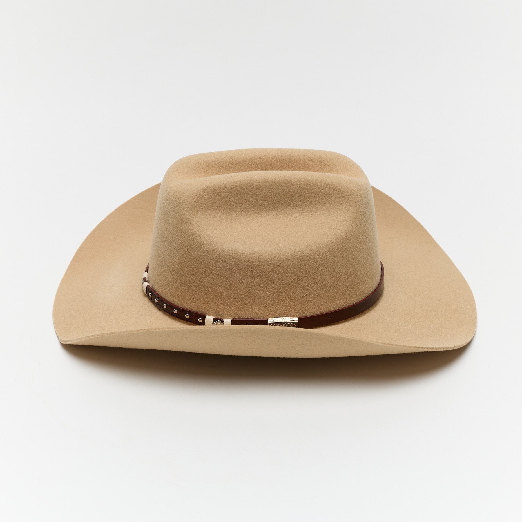 Carriston Wool Western Cattleman Cowboy Hat with Cognac Studded Leather Hatband