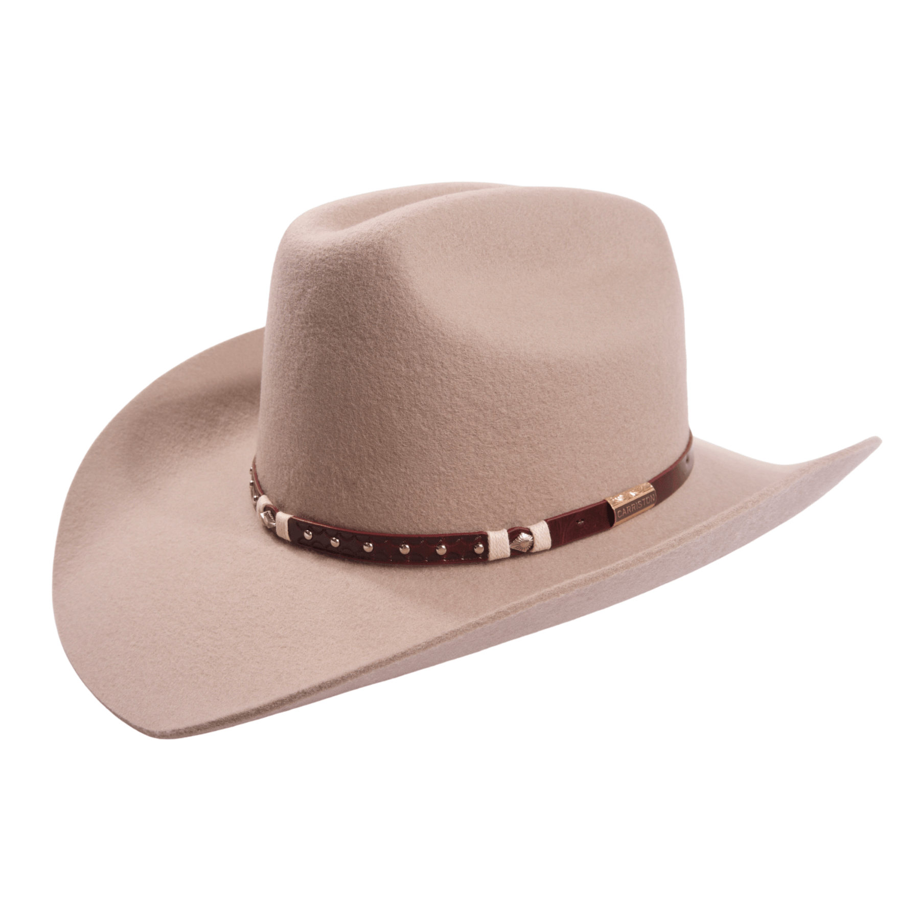 Carriston Wool Western Cattleman Cowboy Hat with Cognac Studded Leather Hatband