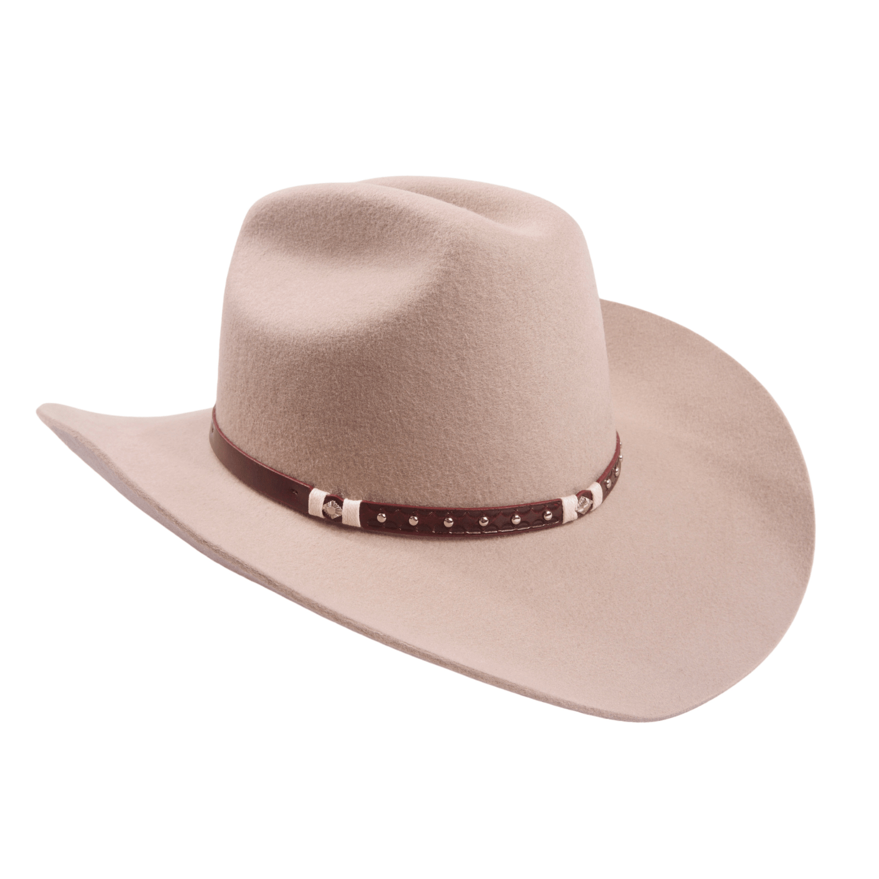 Carriston Wool Western Cattleman Cowboy Hat with Cognac Studded Leather Hatband
