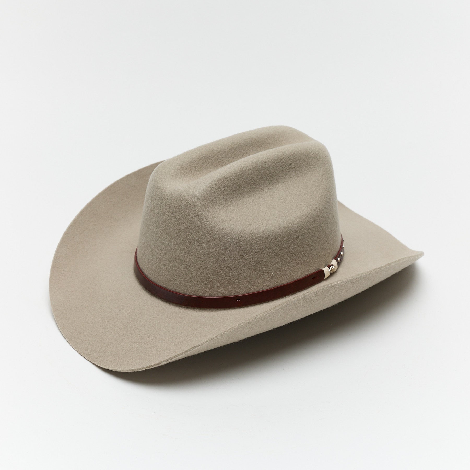 Carriston Wool Western Cattleman Cowboy Hat with Cognac Studded Leather Hatband