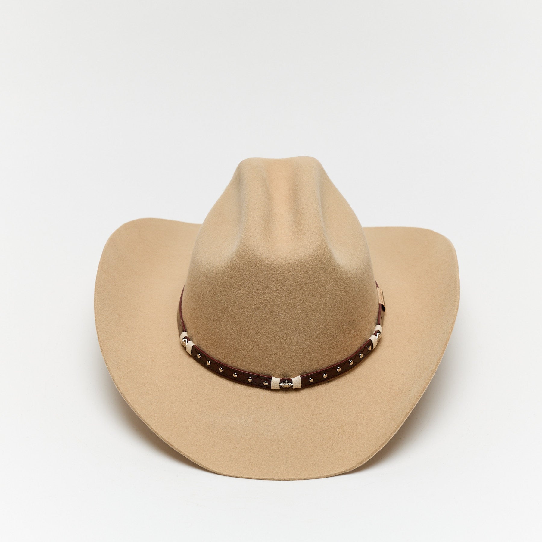 Carriston Wool Western Cattleman Cowboy Hat with Cognac Studded Leather Hatband