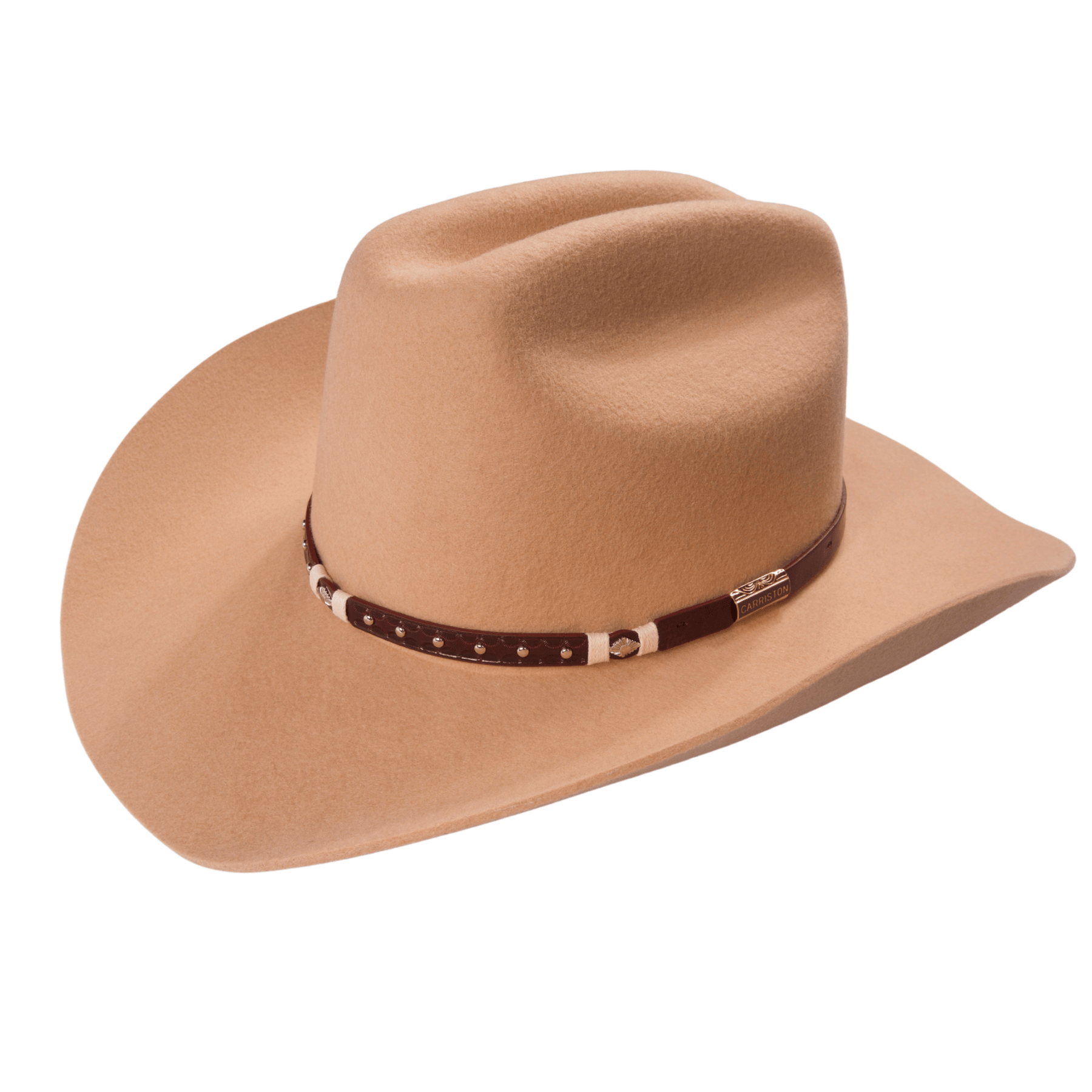 Carriston Wool Western Cattleman Cowboy Hat with Cognac Studded Leather Hatband
